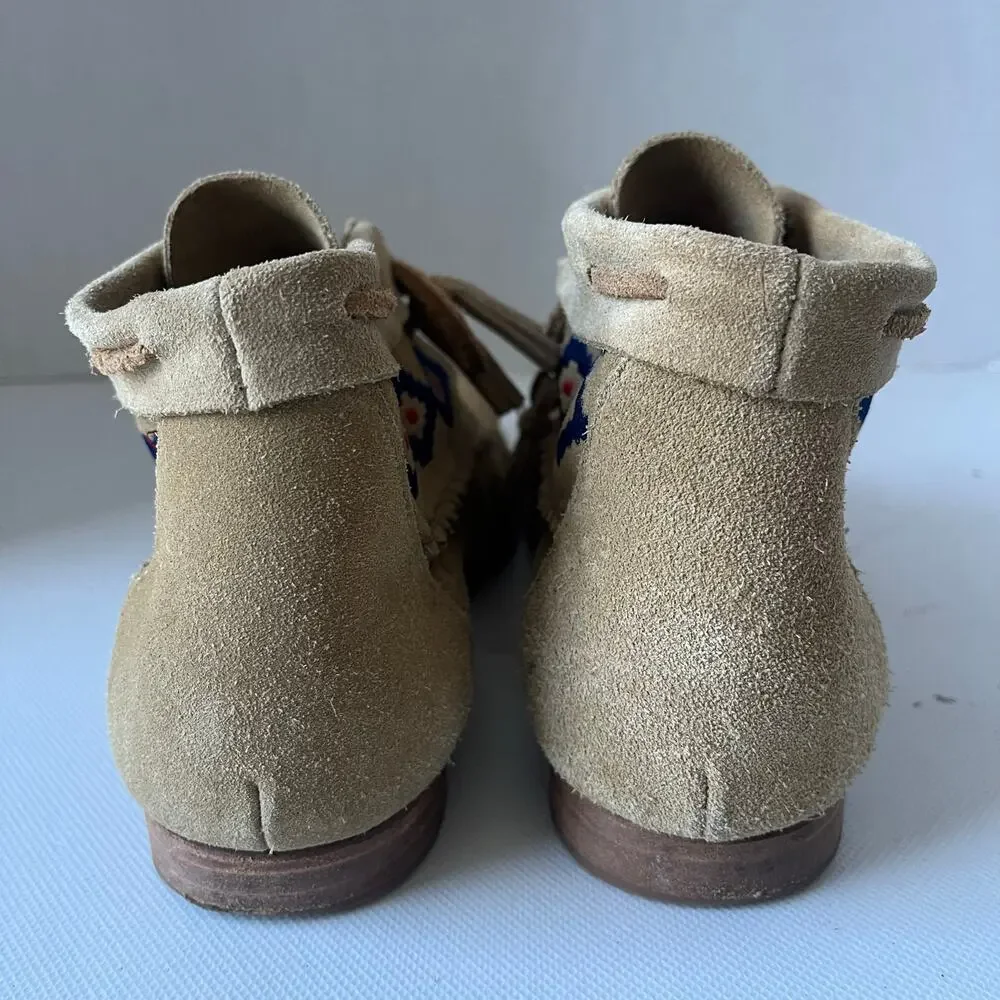 Soludos Suede Moccasin Womens Boots Sz 7 Boho Southwestern Embroidered  Festival